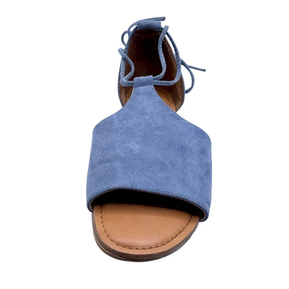 Universal Thread Aileen Ankle Lace Up Blue Faux Suede Open Toe Sandals Size 8.5 - Picture 5 of 9